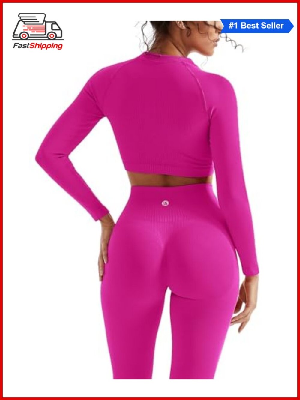✨SUUKSESS 2 Piece Workout Set Hidden Scrunch Seamless Leggings Long Sleeve Yoga